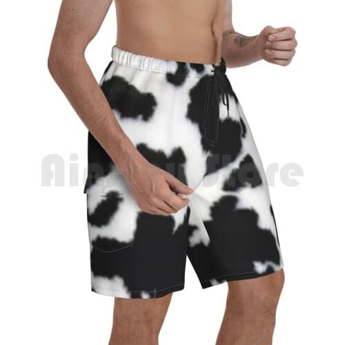 Cow Hide Spotted Fur Farm Animal Pattern Black White Beach Shorts Men Beach Pants Swimwear Cow Cow Fur Cow Hide