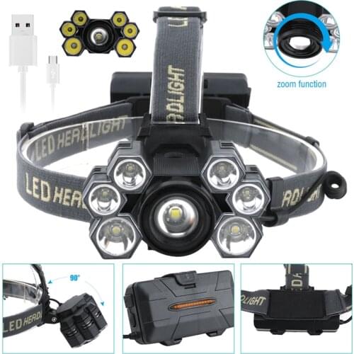 Portable 7 LED T6 50W 5V Head Lamp Waterproof Powerful LED Headlamp Built-in 18650 Battery Outdoor Camping Headlight Flashlight