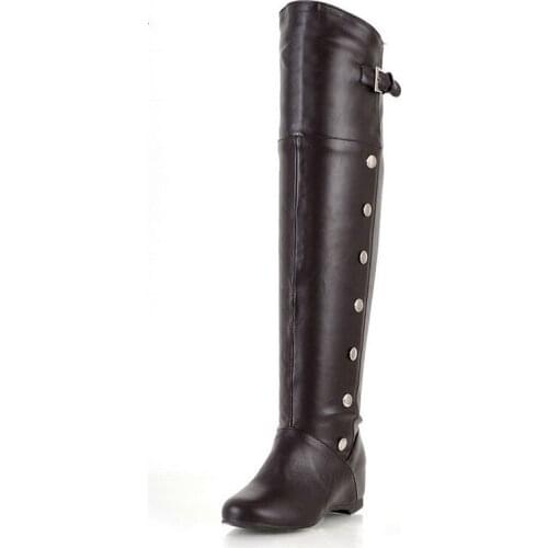 Casual Wedges Women Over The Knee Boots Winter Shoes Woman PU Leather Thigh High Boots Women Knee High Botas Mujer 43-45 XKD2125
