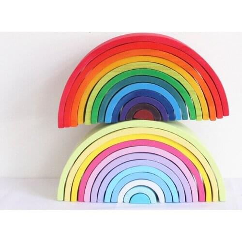Educational Baby Toys 12 Pcs Rainbow Blocks Wooden Toys For Children Kid Creative Montessori Building Blocks Toy Gift Puzzle