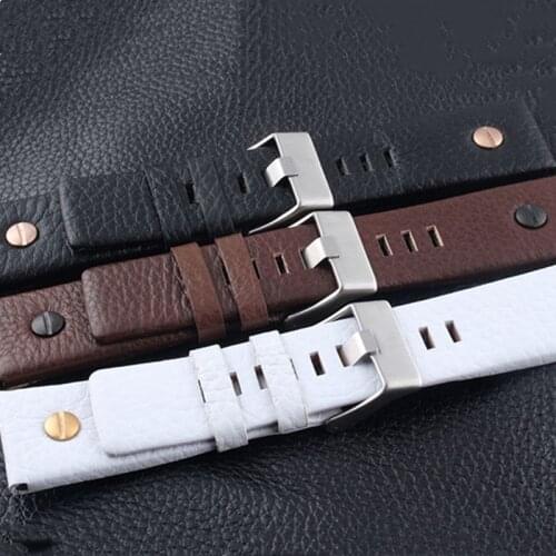 22 24 26 28 30mm Black Brown White GenuinLeather Watch Strap For Diesel DZ DZ7257 DZ4318 watchband Wristband With rivet bracelet