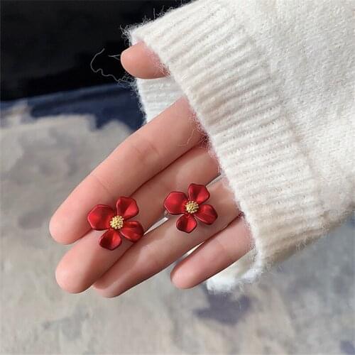 RUIYI S925 silver needle red petal Earrings Korean Style Earrings New Year Earrings festive Earrings(E1018)