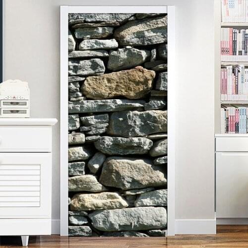 Self Adhesive Door Sticker 3D Stereoscopic Stones Pattern Living Room Kitchen Door Wallpaper PVC Waterproof Stickers Home Decor