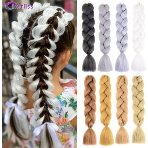 24Inch Synthetic Jumbo Braiding Hair Extensions Ombre Color Pink Gray Braiding Hair Pre Stretched Jumbo Box Braids Hair
