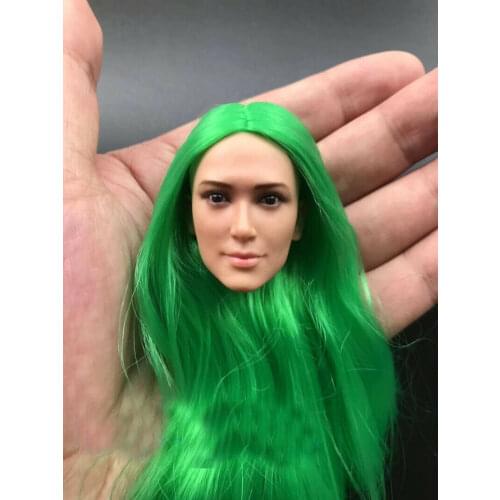 1/6 Beauty Girl Head Sculpt with Green Straight Hair for 12in phicen figure body