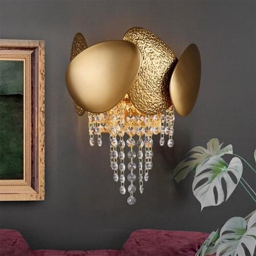 YOOGEE Gold Crystal Wall Lamp for Bedroom Bedside Wall Sconce Light Stainless Steel Lights Home Decor Modern LED