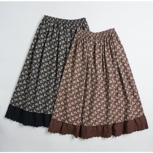Spring New Product Japanese Mori Girl Style Cotton Floral Embroidery Hem Skirt Mid-Length Literary Loose A-Line Skirt Women