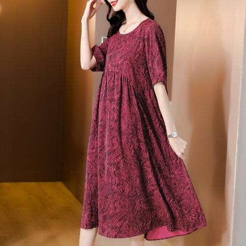 ZUOMAN Summer Red Floral Silk Linen Midi Dress Vintage Elegant 5XL Plus Size Women Long Dress Bodycon Party Vestido