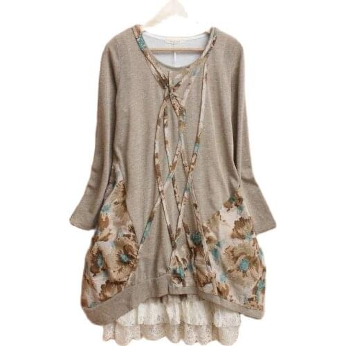 Combinaison femme floral print dress cotton winter autumn mori girl bayan elbise vintage women tunic vestidos plus size hippie