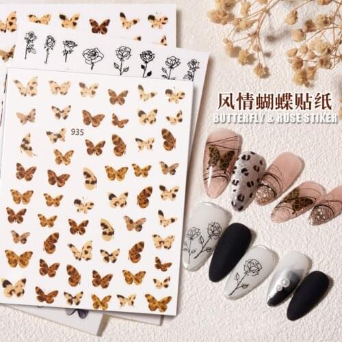 New Arrival 1PC 3D Nail Stickers Decal Butterfly Leopard Back Adhesive Sliders Wraps Colorful DIY Nail Art Extension Decoration