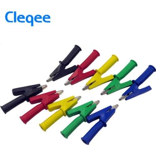 Hot Cleqee P2002 10PCS 5 Color 380V 20A Crocodile Alligator Clips Jack Safety Test Folders Withstand Voltage for 4mm Banana Plug