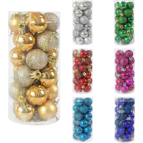 24Pcs/box 3cm Christmas Tree Decor Ball Glitter Plastic Beads Hanging Pendant Decorations For Home Xmas Tree Wreath Ornaments