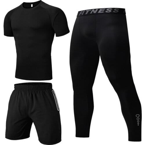 3pcs Set Outdoor Cycling Bkie Sports Fitness Suit Set Mens Autumn Thick Short Sleeved Pants Wicking Tights Running Cycling