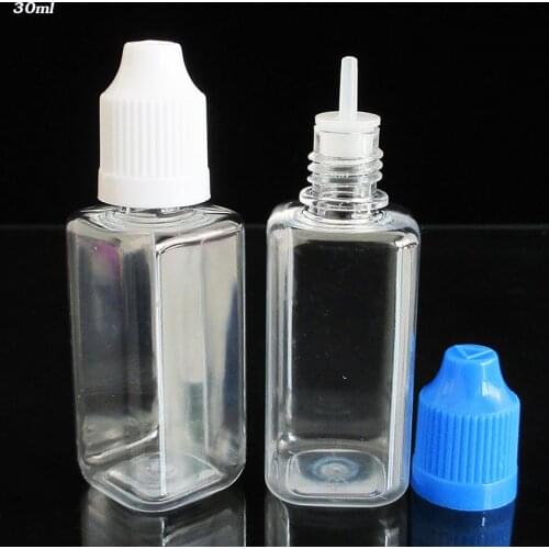 30pcs 30ML Square Dropper Bottle Empty E liquid Ejuice Bottle,Plastic PET clear Bottle with Cap,pigment ,Dye oil Package ,color