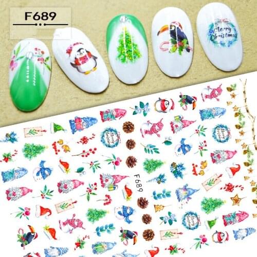 3D Nail Sticker Decals Self-adhesive Design Stickers for Nails Christmas Tree Snowman Stickers for Manicure Nail Art Decoration