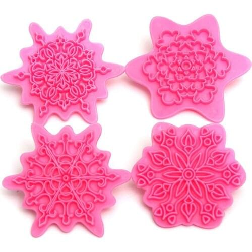 4Pcs/lot Flower Shape Cake Embosser Lace Press Mold Biscuit Stamps Fondant Sugarcraft Cookie Cutter Kitchen Tools Bakeware