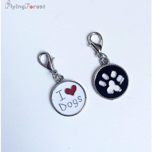 5pcs/lot Pet Dog Pendant Tag I Love Dog Necklace Pendant Double Sided Design Pet Supplies gift charm DIY pendant