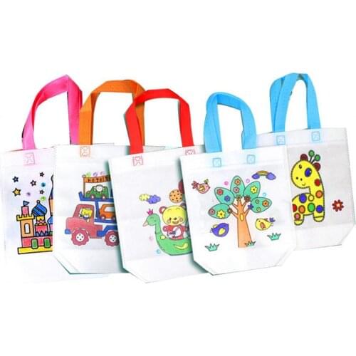 5Pcs Reusable DIY Handmade Graffiti Eco Bag Watercolor Painting Toy Kids Gift