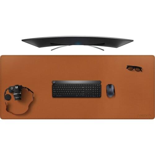 Large Mouse Pad Gamer Waterproof PU Leather Suede Desk Mat Computer Mousepad Keyboard Table Cover Portable Mousespad [Brown]