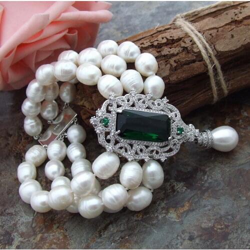 Natural white rice freshwater pearl bracelet bracelet micro inlay zircon clasp