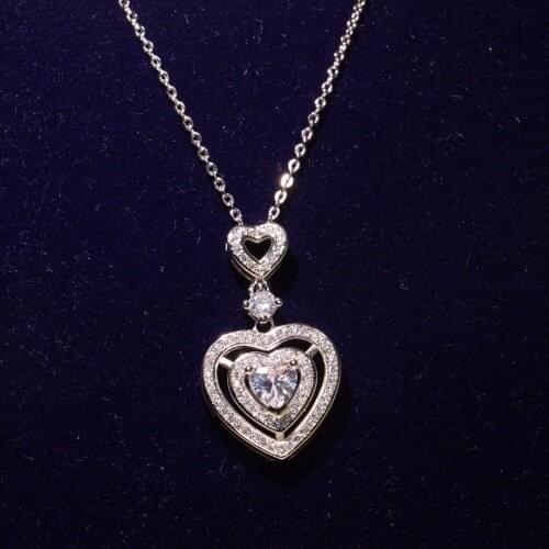 Sparkling Brand New Luxury Jewelry 925 Sterling Silver Heart Shape 5A Cubic Zirconia Eternity Lover Pendant Chain Necklace Gift