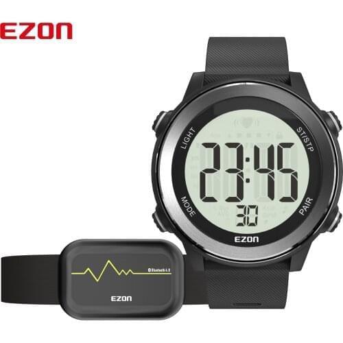 EZON T057 Sport Watch With Heart Rate Belt Fitness Running Digital Watch LED 50M Waterproof Alarm Calories Bluetooth Connects