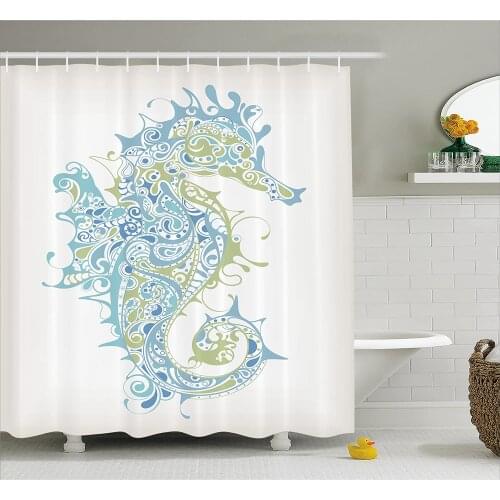 Animal Decor Shower Curtain Greek Art Textured Ancient Seahorse Idol of Spiritual Life Cycle Artwork Fabric Bathroom Decor