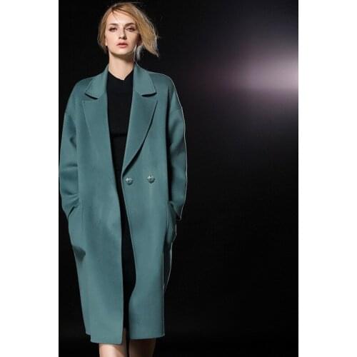 Long woolen blends cashmere coats for women 2019 autumn winter ladies jackets plus size overcoat double sided mid green
