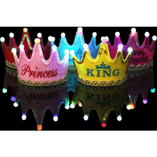 Boys Girls Baby Kids Princess King LED Light Crown Children Happy Birthday Party Hats Fancy Cap NEW