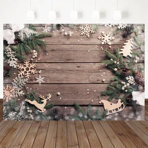 Christmas Party Backdrop Christmas Decorations Snowflake Reindeer Sled Wooden Photography Background For Photo Studio