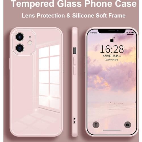 Gehard Glas Telefoon Case Voor Iphone 12 Pro Max 11 Pro Xr X Xs Max Se 2020 8 7 Plus Krasbestendig Back Cover Soft Frame Case