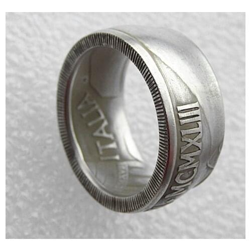 Handmade Ring By Italy 20 Lire 1943 'Head' Medal Silver Plated Copy Coins In Sizes 8-16