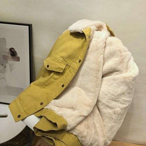 Retro Tooling Cowboy Cotton Coat Winter Thickening Warm Long Sleeve Jacket Loose Lapel Korean Casual Womens Padded Denim Outer