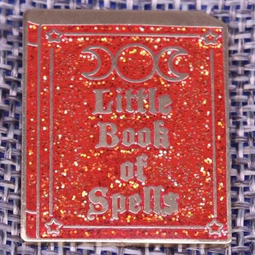 Little book of spells brooch red glitter pin magical witchcraft badge bookworm gift witch occult jewelry