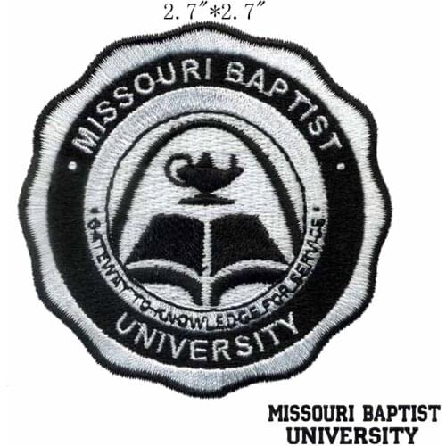 Missouri Baptist University Seal 2.7" wide embroidery patch for monter high/felt circles/bangladesh