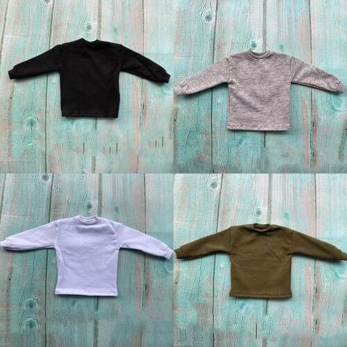 Pure color In Stock 1/6 Scale Male Trendy Fashion Style Long Sleeve T-shirt Top Clothes Accessory Model for 12 inches Body
