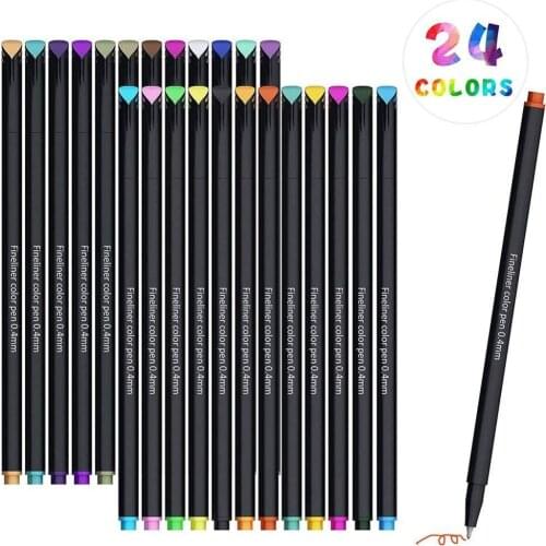 24 Colors Fine Liner Pen Set Art Marker Drawing Colorful Liquid-Ink Pens Creative Painting Pens Stationery School Supplies Hook