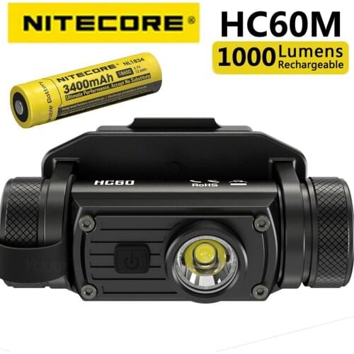 Nitecore HC60M, 1000 lumens high performance rechargeable tactical helmet light, equipped with 3400mah battery