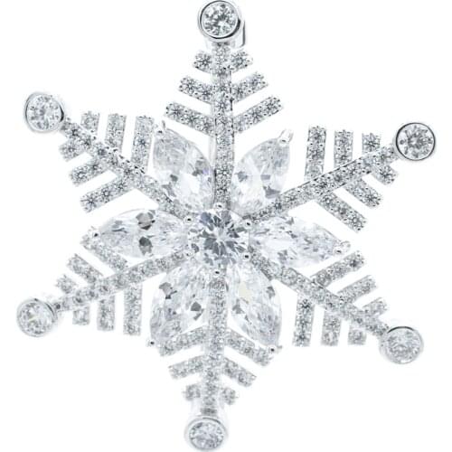 New High Quality CZ Cubic Zirconia Snowflake Brooch Broach Women Dress Pin Jewelry HR222