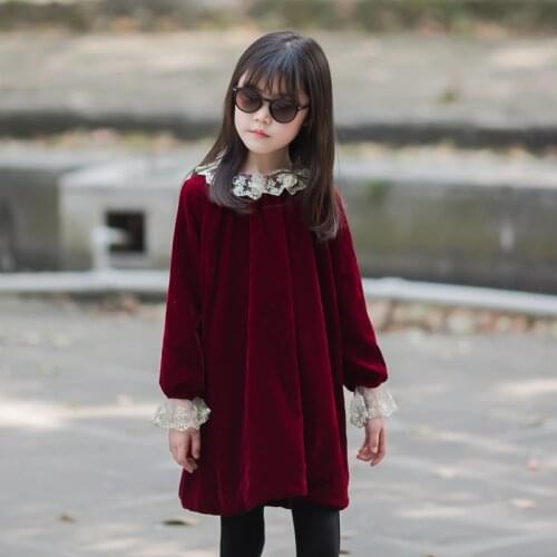 New Girls Dresses 2020 Children Lace Patchwork Dress Autumn & Winter Girl Velvet Dress Baby Princess Dress Toddler Clothes,#5412