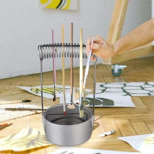 Stainless Steel Paint Brush Washer Cleaner With Screen And Holder Spring Brush Pen Holders School Stationery Painting Supplies