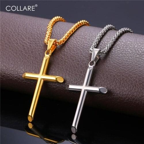 Collare Cross Necklaces & Pendants Stainless Steel Gold Color Wholesale Easy Necklace Women Men Jewelry Christmas Gift P264