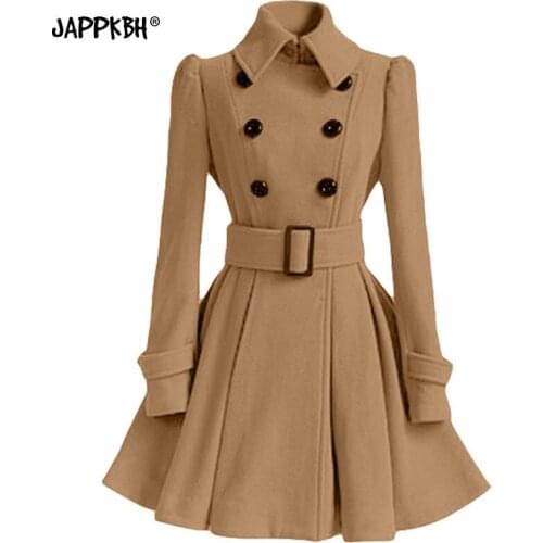 Autumn Winter Coat Women 2021 Vintage Slim Double Breasted Woolen Jackets Female Elegant Long Warm White Coat casaco feminino