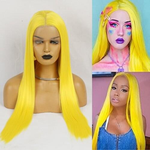 AIMEYA Yellow Lace Front Wig Long Straight Middle Part 13x2.5 Lace Wigs Heat Resistant Cosplay Daily Wear Wigs for Women