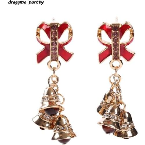 Christmas Long Drop Earring European And American New Retro Bow Christmas Bell Earrings Women Girl Party Jewelry
