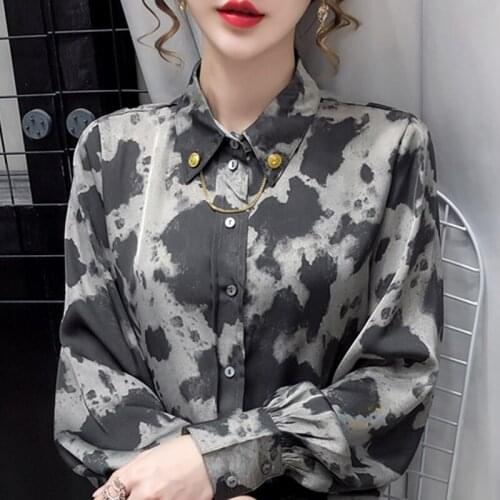 Long Sleeve Print Leopard Chiffon Blouse Shirt Tops For Women Blouse Women Blusas Mujer De Moda 2021 Women Clothing Blusa D954