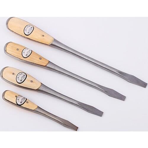 6/8/10/12" Slotted Screwdriver Knockable Flat-blade Screwdrivers High Carbon Steel Screw Driver with Wooden Handle 1pcs