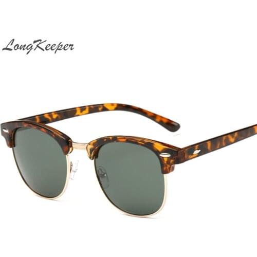 LongKeeper Polarized Sunglasses Women Men Brand Designer Semi-Rimless Sun Glasses Rivet Half Frame Eyewear Black Gold Leopard