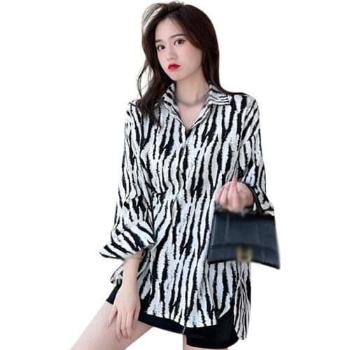 EFINNY Loose Korean Clothes Zebra Pattern Womens Clothing Tops Summer Sunscreen Shirts Elegant Blouses Women Tops