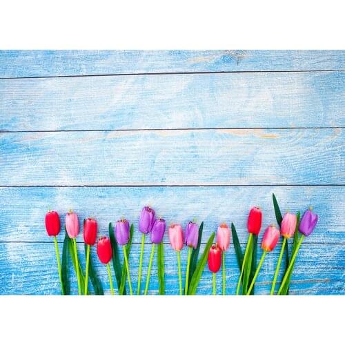 Tulips Wooden Plank Photography Backgrounds Computer Printed Backdrops for Baby Children Home Easter Party Photobooth Fond Photo